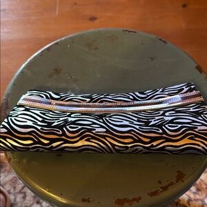 Zebra Print Clutch with Silver Accents